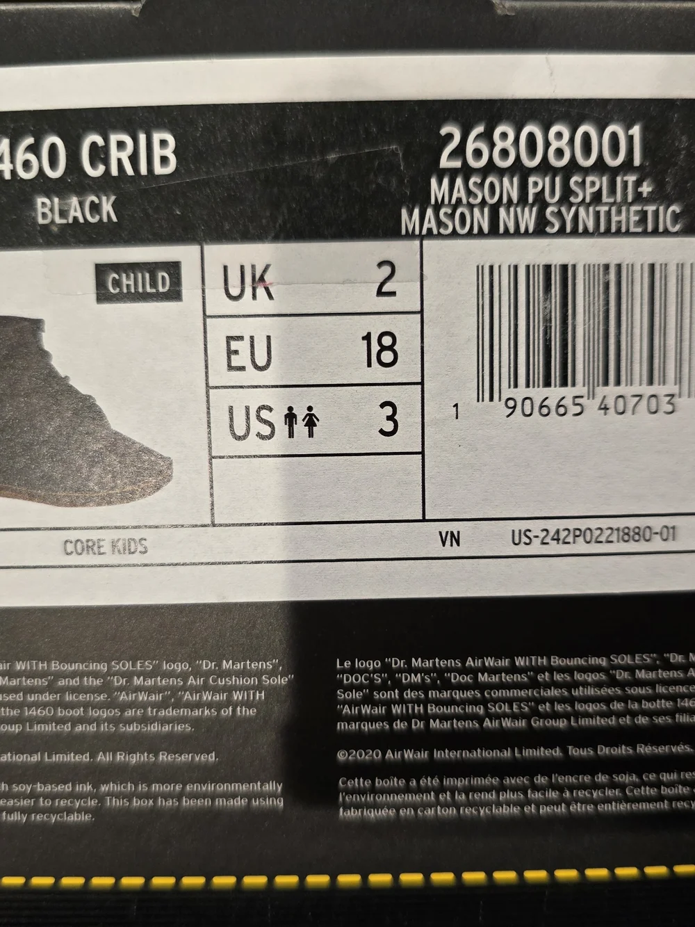 Dr. Martens Babys' Black Leather Crib Boots